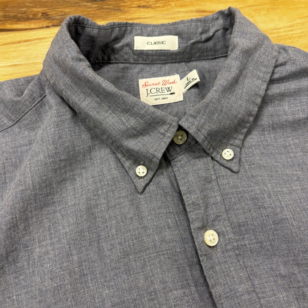J.Crew Secret Wash Shirt Large Classic Fit Button Down Cotton Blue BN126